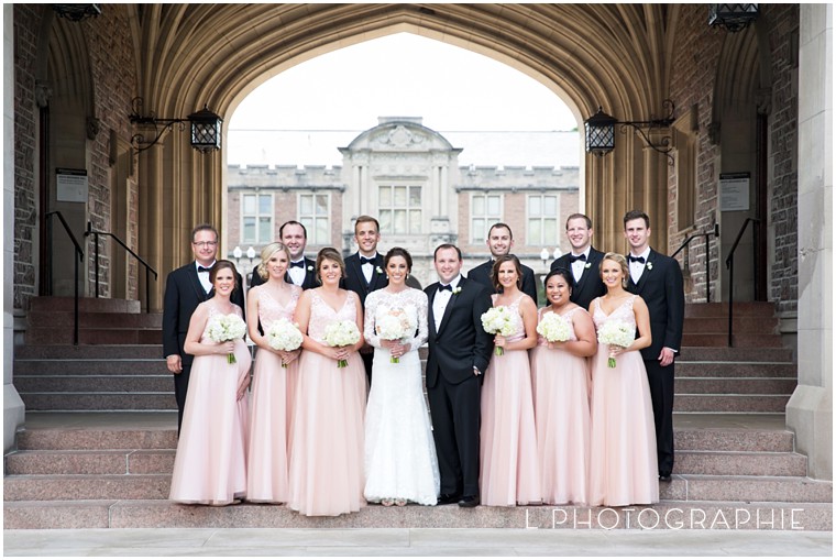 Brookings Hall,Caley,Cathedral Basilica,Catholic wedding,Central West End,Forest Park,Hilton Saint Louis Frontenac,June wedding,Kat Gaines Events,L Photographie,L Photographie weddings,Liz Sloan,Saint Louis wedding,Saint Louis wedding photographer,Saint Louis wedding photography,Sean,Washington University,lace gown,light pink bridesmaid dress,light pink wedding,sparkler exit,sparklers,summer wedding,wedding photos at WashU,wedding photos in Forest Park,